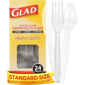 Glad Premium Assorted Plastic Cutlery | Clear Extra Heavy Duty forks, Knives, And Spoons | 150 Piece Set of Disposable Party Utensils, and Sturdy Cutlery