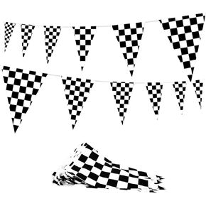 Novelty Place 100 Feet Checkered Pennant Banner - 48 Bunting Flags (12x18 Inches) - Sports Racing Car Themed Party Decorations