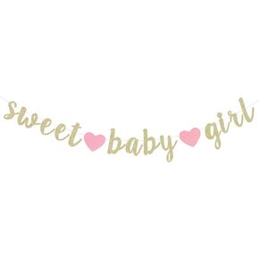 Gold Glitter Sweet Baby Girl Banner for It's A Girl Baby Shower Decorations Gender Reveal Party Paper Sign Garland with Pink Hearts