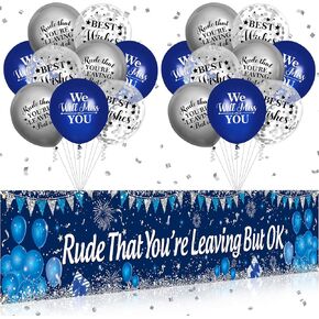 Rude That You're Leaving But OK Decorations Blue Silver Coworker Leaving Decorations Coworker Goodbye Party Banner with 18 Pcs Balloons Retirement Decor for Going Away Farewell Leaving Party Supplies