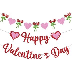 Glitter Valentine Banner Be My Valentine, Red Pink Be My Valentine Letters Banner Shiny Rose Heart Banner Sign for Celebrate Valentine Party Wedding Ceremonies Holiday Party Decorations