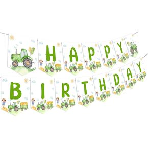 Sursurprise Tractor Birthday Decorations, Tractor Happy Birthday Banner, Farm Green Tractor Birthday Party Supplies