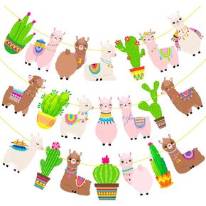 Llama Party Banner Llama Birthday Party Decorations 2Pcs Alpaca Cardboard Cutout Banners for Llama Cactus Baby Shower Supplies Fiesta Mexican Llama Party Decorations