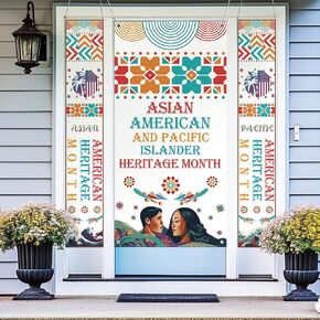 3 Pcs Asian American and Pacific Islander Heritage Month Decorations AAPI Door Cover and Door Banners Porch Sign Set for Wall Garden Yard Celebration Festival Party Decor