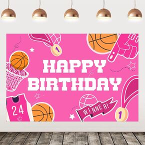 Pink Basketball Birthday Backdrop for Girls 3 * 5ft Pink Basketball Birthday Decorations Basketball Sports Theme Party Supplies for Basketball Birthday Supplies for Photography Background