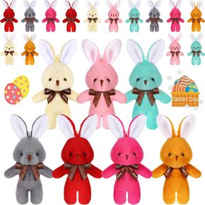 Skylety 21 Pieces Easter Bunny Stuffed Animal Bulk 6.3 Inch Mini Easter Bunny Plush 7 Colors Soft Tiny Plush Toys Small Rabbit Doll Keychain Cute Birthday Party Decorations(Cute Style)