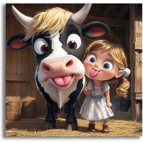 VAIIEYO 5D DIY Diamond Art Kits for Adults Cow, Diamond Art Girl, Diamond Painting Kits Full Drill Round Rhinestone Craft Canvas for Home Wall Decor Gift 14x14 inch
