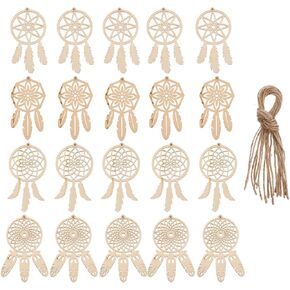 EXCEART Unfinished Wood Dream Catcher 40Pcs Wooden Dreamcatcher Dream Catcher Ornaments Homemade Wood Shape Embellishments