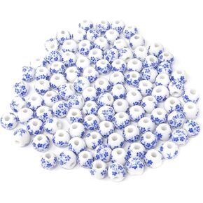 Honbay 100PCS 10mm Ceramic Beads Porcelain Flower Round Beads Spacer Beads Loose Beads with 1PCS Drawstring Bag for Necklaces Earrings Bracelets Making DIY Crafts (Purple Flower)