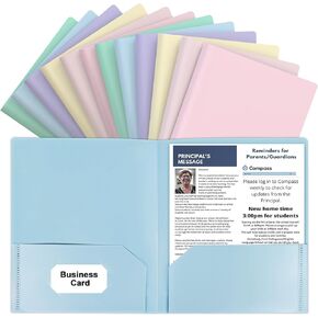 HABGP 6 Pcs Two Pocket Folders, Colored File Folders with Pockets, Heavy Duty Plastic File Folders Pocket Folder with Pockets Fit Letter Size with Business Card Holder for School, Office, Business