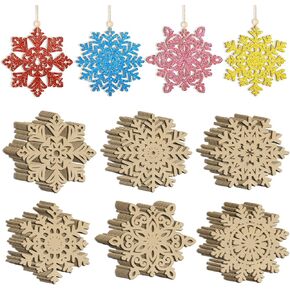 حلي ندفة الثلج الخشبية لعيد الميلاد لطلاء فرز زخرفة عيد الميلاد 36pcs ، DIY فارغة غير مكتم