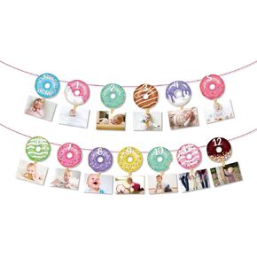 Donut First Birthday Banner, Doughnut Photo Banner for Girl, Donut Grow Up 1st Picture Banner Party Decoration