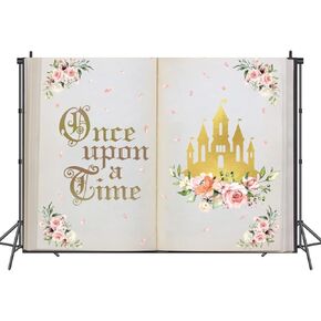 INRUI Once Upon a Time Photography Background Fairy Tale Books Castle Pink Floral Ancient Castle Wedding Happy Anniversary Birthday Party Decorations Backdrop (7x5FT)