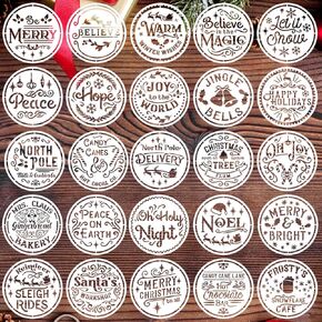 Christmas Stencils for Painting on Wood Slice 4inch,Small Cardinal Stencils Christmas Stencil Xmas Holiday Templates for Christmas Tree Cookie Tiered Tray Coffee Latte Gift Tags Decor