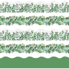 85ft Bulletin Board Borders Decorations, Eucalyptus Classroom Decor, Eucalyptus Greenery Scalloped Border Trim for Teacher School Office Supplies Classroom Door Wall Decor, 5 Patterns