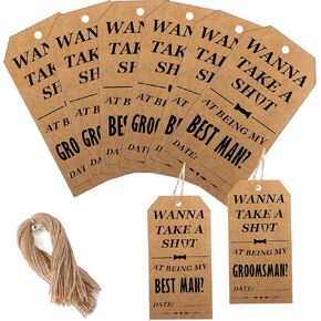 Funny Groomsmen Proposal Cards Set 2pcs Best Man and 8pcs Groomsmen Best Man Cards Bottle Hang Take Shot Tags Wanna Take A Shot at Being My Groomsmen Card for Groomsmen Proposal Wedding Supplies