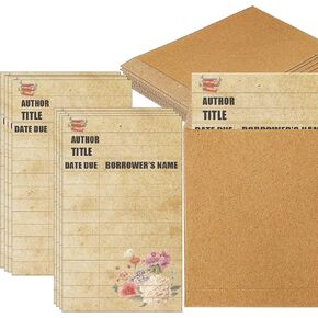 Library Card Pocket with Envelopes 90 Pack Self Adhesive Book Checkout out Cards - Due Date Note Cards Vintage Library Card Reading List Bookmark Card for Book Checkouts, Classroom Supplies