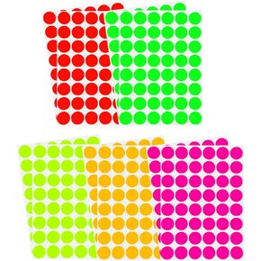 Neon Color Coding Labels ~ 3/4" (0.69) inch 17 mm Round Dot Stickers - 5 Different Fluorescent Colors Dots Label - (11/16) inch Rounds Sticker 480 Pack