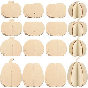 DIY 3D Pumpkin Fall Wood Crafts to Paint for Kids Adults, Paintable Unfinished Wooden Slices for Craft, Autumn Pumpkins Cutouts Ornaments for Painting Decorations (24 PCS)