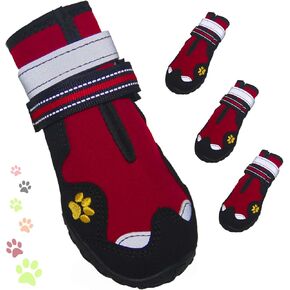 Dog Shoes, FISHOAKY Dog Shoes for Large Dogs, 360°Anti Slip Medium Dog Boots & Paw Protectors Winter Snowy and Summer Hot Pavement, Waterproof 4Pcs Dog Booties with Reflective Strips (Size 7)