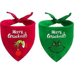 Christmas Dog Bandanas Puppy Scarf - Merry Christmas Dog Outfits - 2 Pcs Adjustable Holiday Party Birthday Triangle Reversible Xmas Max Dog Costume for Small Medium Large Dogs