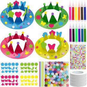 24 Set DIY Party Crown Craft Kits Spring DIY Flower Paper Crowns Craft to Decorate Princess Party Hats Making Kit for Home School Mother's Day Activities Spring Summer Birthday Party Favor Supplies