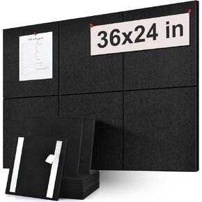 Large Cork Board Subsitute - 36"x24" Bulletin Board - 6 Pack Black Felt Board for Home&Office Wall Decor with Noise Reduction