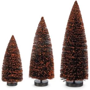 Raz Imports Orange Flocked Bottle Brush Trees, Set of 3, 15-inch Height, Christmas Decor
