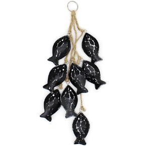 CVHOMEDECO. 3 Inches Hand Carved Wood Fish Hanging with Jute Rope Nautical Decorated, Mediterranean Style for Wall Hanging Gift Crafts, Red, 8 pcs/Set (Fish)