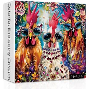 Funny Chicken Puzzles for Adults 1000 Pieces, Gorgeous Rooster Flower Jigsaw Puzzles, Colorful Thanksgiving Chicken Puzzle as Home Decor
