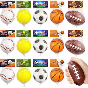 15 Set Sports Foam Ball with Cards Pinata Filler Goodie Bag Stuffers Gifts Football Tennis Basketball Soccer Baseball Party Favor for Valentines Day Birthday Treasure Box Classroom Prizes