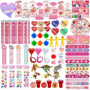 497PCS Valentines Day Gifts for Kids, 36 Pack Valentines Day Party Favor with Cards Pencils Stickers Erasers Stampers Classroom Prize School Exchange Boys Girls Party Favors