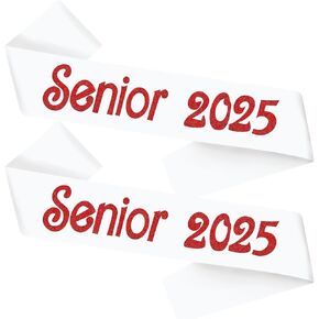 2025 Sash ، Sashes Sashes 2025 White Sash مع Red Glitter أخيرًا تخرج المشجع SASH من أجل التخرج لحزب الإمدادات 2 حزمة كبار السن من البيض الأحمر 2PCS