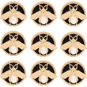 yueton 10PCS Bee Round Buttons Gold Buttons 3D Bee Button Delicate Imitation Pearl Alloy Buttons for DIY Button Sewing Coat Uniform Suit Jacket