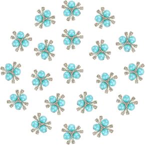 PATIKIL 20PCS Pearl Flower Buttons, Rhinestone Pearl Flower Buttons Embellishments Faux Pearl Rhinestone Buttons Flat Back Brooch for Jewelry Making Crafts Wedding Clothes Bag, Green