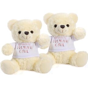 Jexine 2 Pieces Flower Girl Gifts Wedding 10 Inch Flower Girl Bear Stuffed Animal Will You Be My Flower Girl Proposal Gifts from Bride Groom with Clothing for Wedding Proposal Anniversary Party