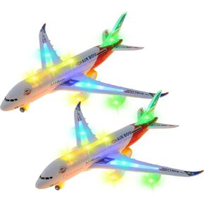 PowerTRC Kids Airplane Toys, Bump & Go Action Toddler Toy Airplane with LED Flashing Light, Music, Airplane Sound, Great Gift for Boys Girls Ages 3-12
