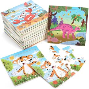 DEAYOU 24 Pack Puzzles for Kids Ages 3-5, 16 Pieces Wooden Animals Jigsaw Puzzles for Toddlers, Preschool Educational Learning Puzzles Toy for Boys and Girls, Children, Party Favors