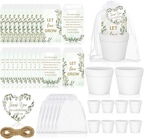 Ctosree 50 Sets Let Love Grow Wedding Favors for Guests Self Adhesive Seed Packets (Seed Not Include) Terracotta Flowerpot Thank You Tags and Organza Gift Bags for Bridal Shower Wedding Party Favors in Kuwait