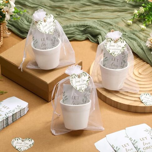 Ctosree 50 Sets Let Love Grow Wedding Favors for Guests Self Adhesive Seed Packets (Seed Not Include) Terracotta Flowerpot Thank You Tags and Organza Gift Bags for Bridal Shower Wedding Party Favors in Kuwait