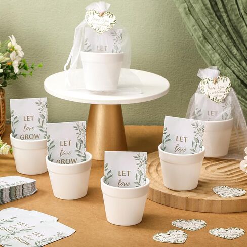 Ctosree 50 Sets Let Love Grow Wedding Favors for Guests Self Adhesive Seed Packets (Seed Not Include) Terracotta Flowerpot Thank You Tags and Organza Gift Bags for Bridal Shower Wedding Party Favors in Kuwait