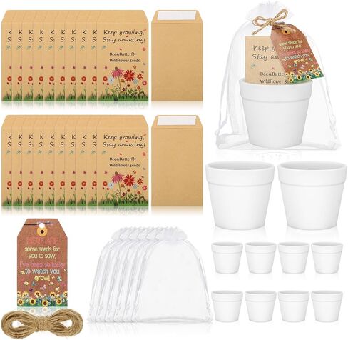 Ctosree 50 Sets Let Love Grow Wedding Favors for Guests Self Adhesive Seed Packets (Seed Not Include) Terracotta Flowerpot Thank You Tags and Organza Gift Bags for Bridal Shower Wedding Party Favors in Kuwait