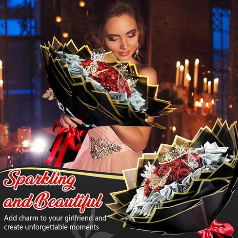 Fullhawl Money Bouquet Kit 48 Sheets Flower Wapp Paper 50 Pins 48 Butterflies 4 Crowns 2 Floral Foam Blocks 150 Skewers for Anniversary Valentine Day Gifts (Muticolor) in Kuwait