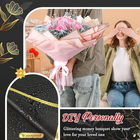 Fullhawl Money Bouquet Kit 48 Sheets Flower Wrapping Paper 50 Pins 48 Butterflies 4 Crowns 2 Floral Foam Blocks 150 Bamboo Skewers for Anniversary Valentine‘s Day Birthday Gifts (Muticolor) in Kuwait