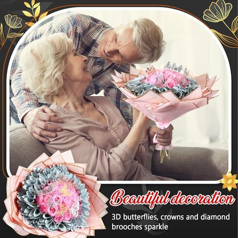 Fullhawl Money Bouquet Kit 48 Sheets Flower Wrapping Paper 50 Pins 48 Butterflies 4 Crowns 2 Floral Foam Blocks 150 Bamboo Skewers for Anniversary Valentine‘s Day Birthday Gifts (Muticolor) in Kuwait