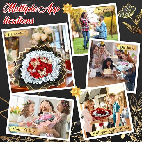 Fullhawl Money Bouquet Kit 48 Sheets Flower Wrapping Paper 50 Pins 48 Butterflies 4 Crowns 2 Floral Foam Blocks 150 Bamboo Skewers for Anniversary Valentine‘s Day Birthday Gifts (Muticolor) in Kuwait