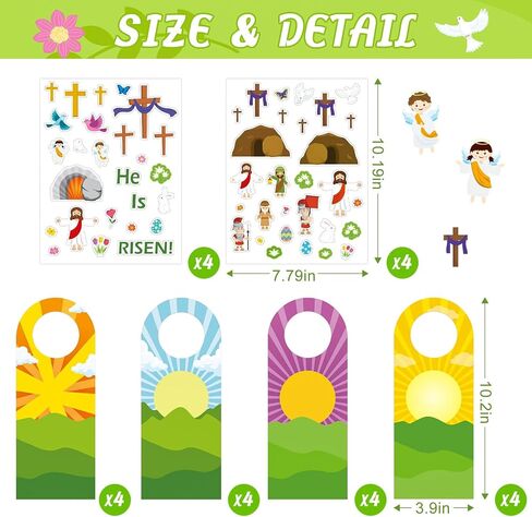 16 Set Easter He Live Jesus Sticker Scenes Door Knob Hangers DIY Easter Jesus Resurrection Stickers Craft Gift for Kids Classroom Party Activities Supply (Easter 16) in Saudi Arabia