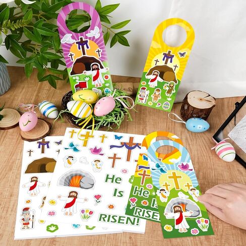 16 Set Easter He Live Jesus Sticker Scenes Door Knob Hangers DIY Easter Jesus Resurrection Stickers Craft Gift for Kids Classroom Party Activities Supply (Easter 16) in Saudi Arabia