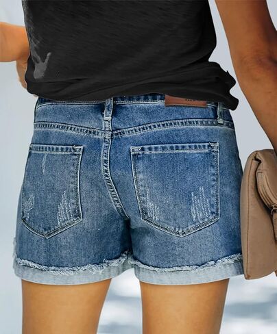 MINGALONDON Women's Denim Shorts Mid Waist Ripped Distressed in Kuwait