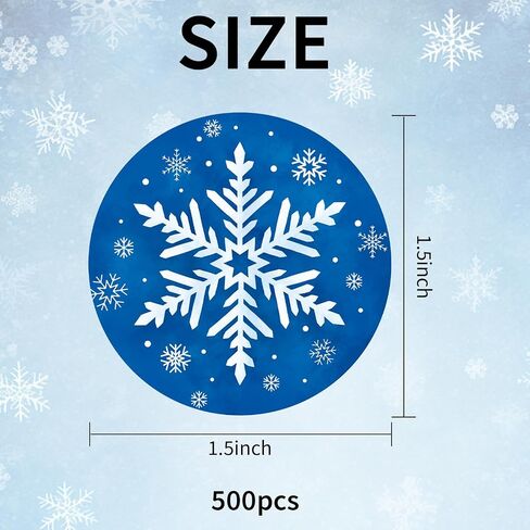Winter Snowflake Label Stickers Roll, 1.5 inch 500 Pcs Christmas Round Stickers Blue with White Design for Holiday Cards Party Decor Craft Supplies in Saudi Arabia